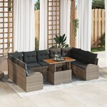 vidaXL Ensemble de salle à manger de jardin de 10 pièces avec coussins en gris poly rotin et acacia