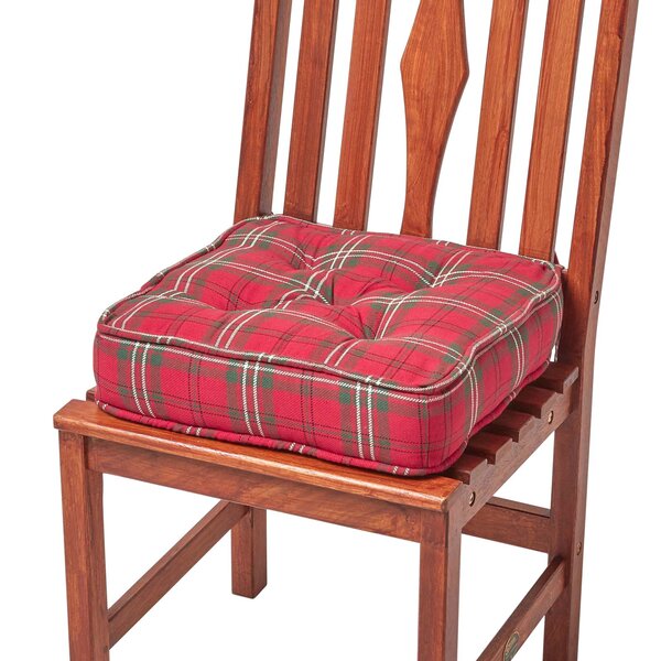 Galette de chaise coussin rehausseur en coton à carreaux écossais Rouge  40 x 40 x 10 cm - HOMESCAPES