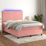 vidaXL Sommier à lattes de lit et matelas LED Rose 140x200 cm Velours