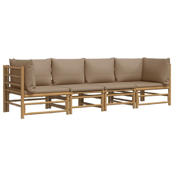 Salon de jardin meuble d'extérieur ensemble de mobilier 4 pièces avec coussins taupe bambou 02_0016207