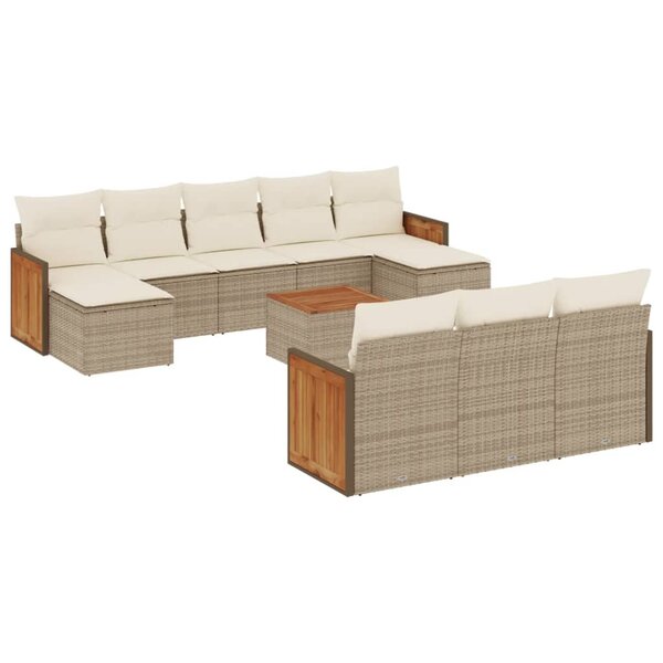 vidaXL Salon de jardin 11 Pièces avec coussins beige résine tressée