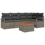 Ensemble de canapé de jardin de 6 pièces vidaXL avec coussins gris en poly rotin acacia