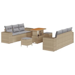 vidaXL Ensemble de Canapés de Jardin de 9 Pièces avec Coussins Beige Rotin Poly Acacia