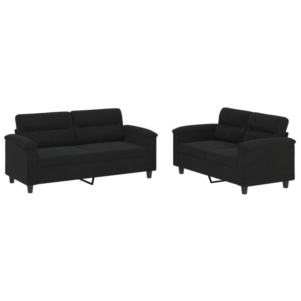 vidaXL Ensemble de canapés 2 Pièces avec coussins noir tissu microfibre