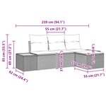 vidaXL Ensemble de Canapés de Jardin 4 Pièces avec Coussins Noir Rattan Poly Acacia