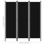 vidaXL Cloison de séparation 3 panneaux Noir 150x180 cm