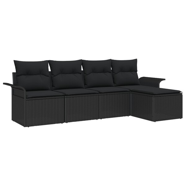 Ensemble de canapé de jardin 5 pièces noir avec coussins en Rotin Poly