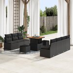 Ensemble de Sofa de Jardin de 10 pièces avec Coussins Noir Poly Rattan Acacia