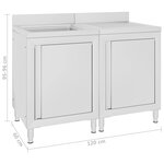 vidaXL Évier de cuisine commercial Acier inoxydable 120x60x96 cm