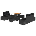 Ensemble de canapé de jardin 8 pièces vidaXL avec coussins Noir Poly Rotin Acacia
