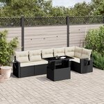 vidaXL Salon de jardin 7 Pièces avec coussins noir résine tressée