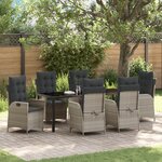 vidaXL Ensemble de salle à manger de jardin 7 pièces avec coussins gris en poly rotin