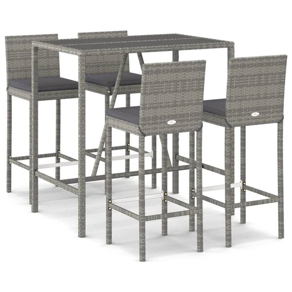 vidaXL Ensemble de bar de jardin 5 Pièces avec coussins gris poly rotin
