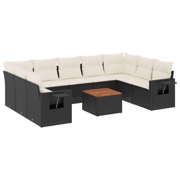 vidaXL Salon de jardin 10 Pièces avec coussins noir résine tressée