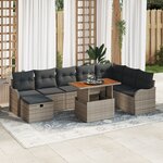 vidaXL Ensemble de Canapé de Jardin 9 Pièces avec Coussins Gris Poly Rattan