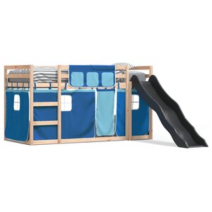 vidaXL Lit superposé avec toboggan et rideaux bleu 90x200 cm