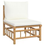 Salon de jardin meuble d'extérieur ensemble de mobilier 6 pièces avec coussins blanc crème bambou 02_0016634