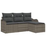 Ensemble de Canapé de Jardin 4 Pièces avec Coussins Gris Poly Rattan