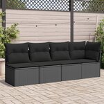 vidaXL Canapé de jardin avec coussins 4 places noir résine tressée