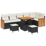 Ensemble de Canapé de Jardin vieXL 9 Pièces avec Coussins Noir Rattan Poly Acacia