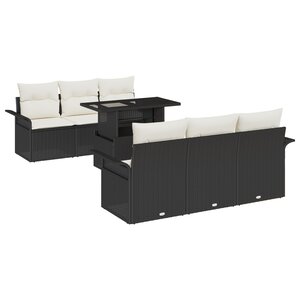 Ensemble de canapé de jardin de 7 pièces vidaXL avec coussins en rattan poly noir