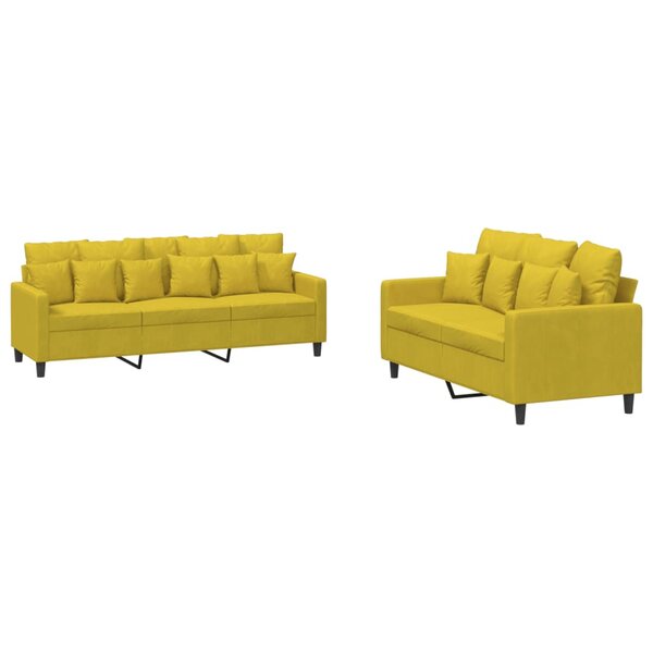 vidaXL Ensemble de canapés 2 Pièces avec coussins Jaune Velours