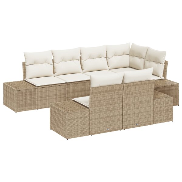 vidaXL Ensemble de canapé de jardin 7 pièces avec coussins Beige Poly Rotin