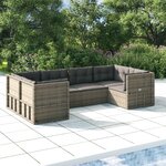 vidaXL Salon de jardin 6 Pièces avec coussins Gris Résine tressée