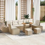 Ensemble de Canapés de Jardin 10 pièces avec Coussins Beige Poly Rattan Acacia