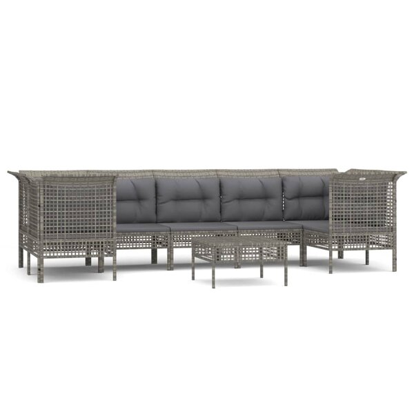 vidaXL Salon de jardin 8 Pièces avec coussins Gris Résine tressée