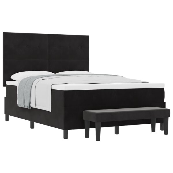 vidaXL Lit à ressorts avec matelas & banc noir 140x200 cm velours