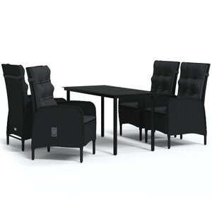 vidaXL Ensemble à manger de jardin avec coussins 5 Pièces Noir