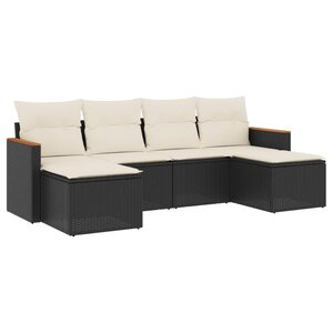vidaXL Salon de jardin 6 Pièces avec coussins noir résine tressée