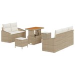 Ensemble 8 pièces canapés de jardin avec coussins Beige Poly Rattan Acacia