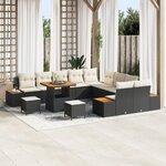vidaXL Ensemble de Canapés de Jardin de 13 Pièces avec Coussins Rattan Poly Noir Acacia