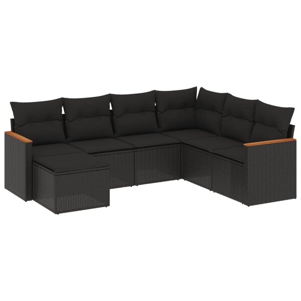 vidaXL Salon de jardin 7 Pièces avec coussins noir résine tressée