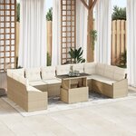 vidaXL Ensemble de canapé de jardin 11 pièces avec coussins beige en poly rattan
