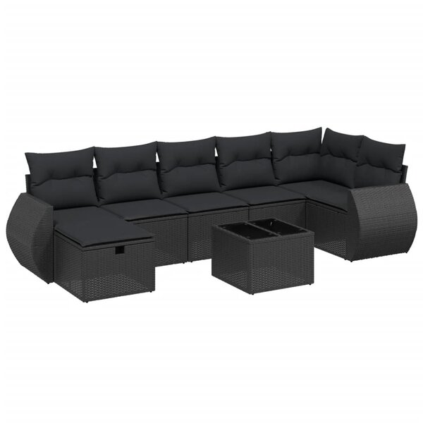 vidaXL Salon de jardin 8 Pièces avec coussins noir résine tressée