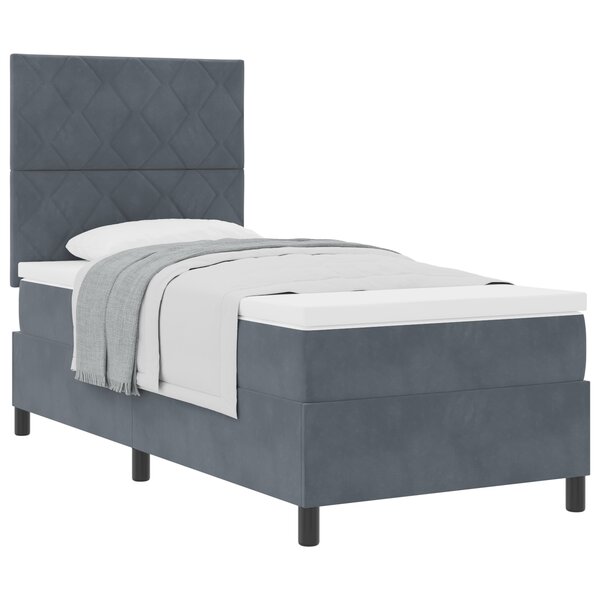 Lit Box Spring avec Matelas gris foncé 100x200 cm en Velours