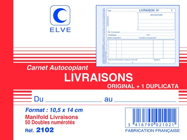 Manifold autocopiant LIVRAISONS 105 x 140 A6 Horizontal 50 Dupli ELVE