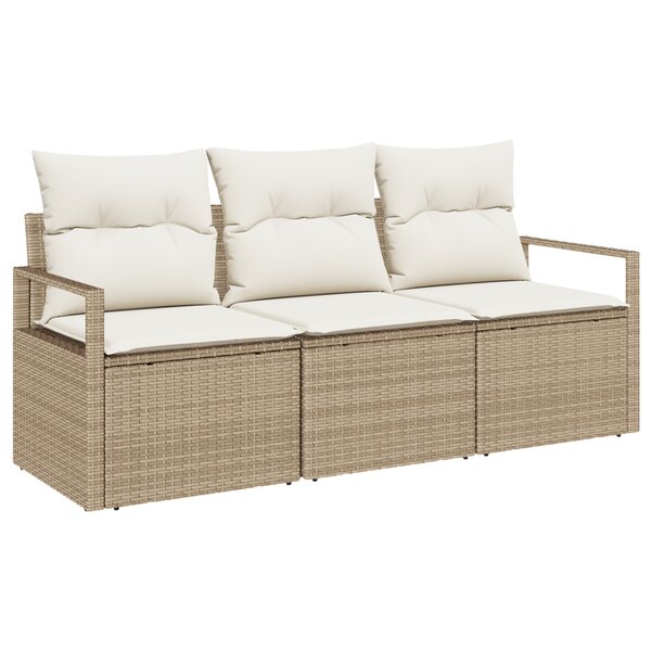 Ensemble de canapé de jardin 3 pièces avec coussins Beige Rotin Synthétique