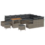 Ensemble de canapés de jardin 12 pièces avec coussins gris en poly rotin acacia