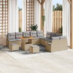 Canapé de jardin de 13 pièces vidaXL avec coussins Beige Poly Rattan Acacia