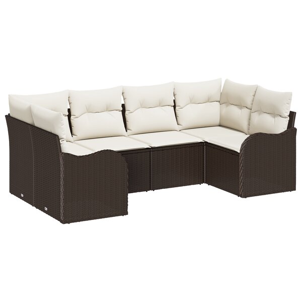 Ensemble de canapé de jardin vidaXL 6 pièces avec coussins en rattan poly marron