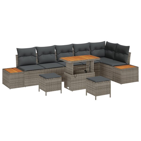 Set de canapés de jardin 9 pièces avec coussins Gris Poly Rattan Acacia