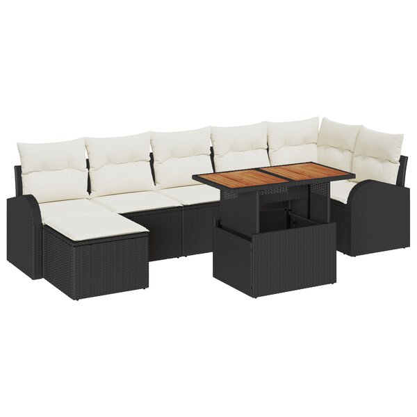 vidaXL Ensemble de Salle à Manger de Jardin 8 Pièces avec Coussins Noir Poly Rattan Acacia