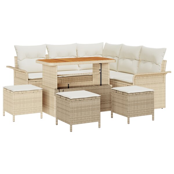 Ensemble de sofa de jardin 9 pièces avec coussins Beige Poly Rattan Acacia