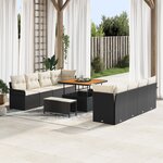 Ensemble de canapés de jardin de 11 pièces avec coussins en rotin poly noir acacia