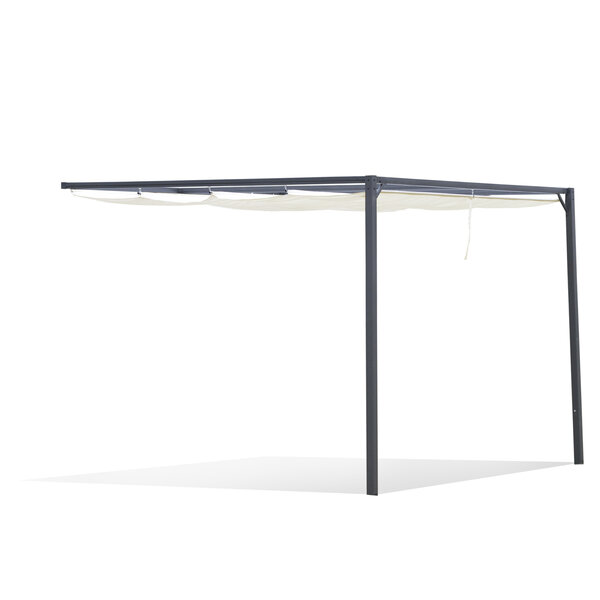 Pergola adossable retractable dim. 3L x 3l x 2 3H m pavillon de jardin toile polyester haute densité crème structure métal époxy gris