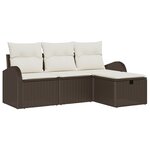 vidaXL Set de Canapés de Jardin 4 Pièces avec Coussins Marron Poly Rattan